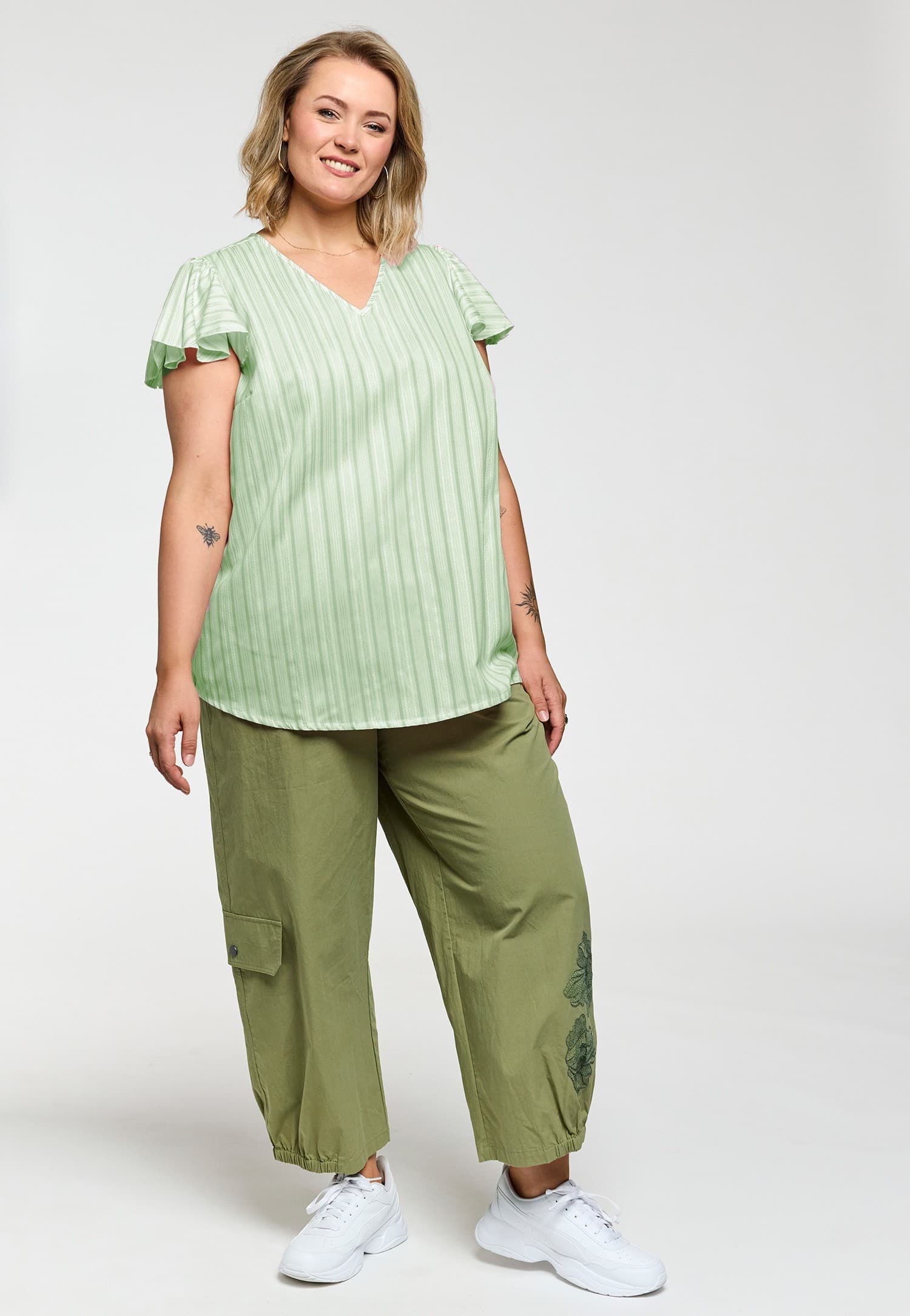 Gozzip GKetti Top - Grøn stribet top G263012 White w. Green stripe