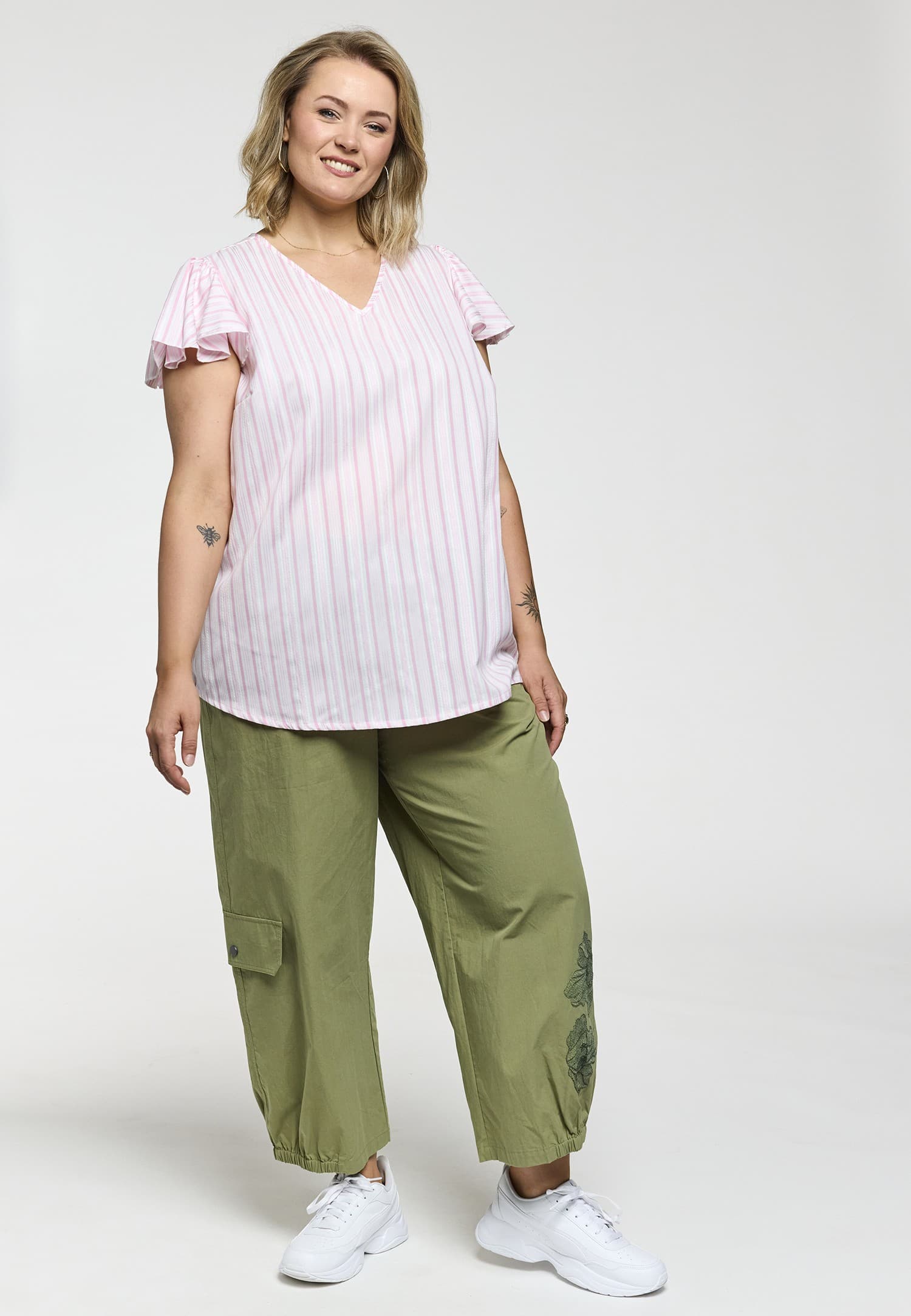 Gozzip GKetti Top - Pink stribet top G263012 White w. Pink stripe