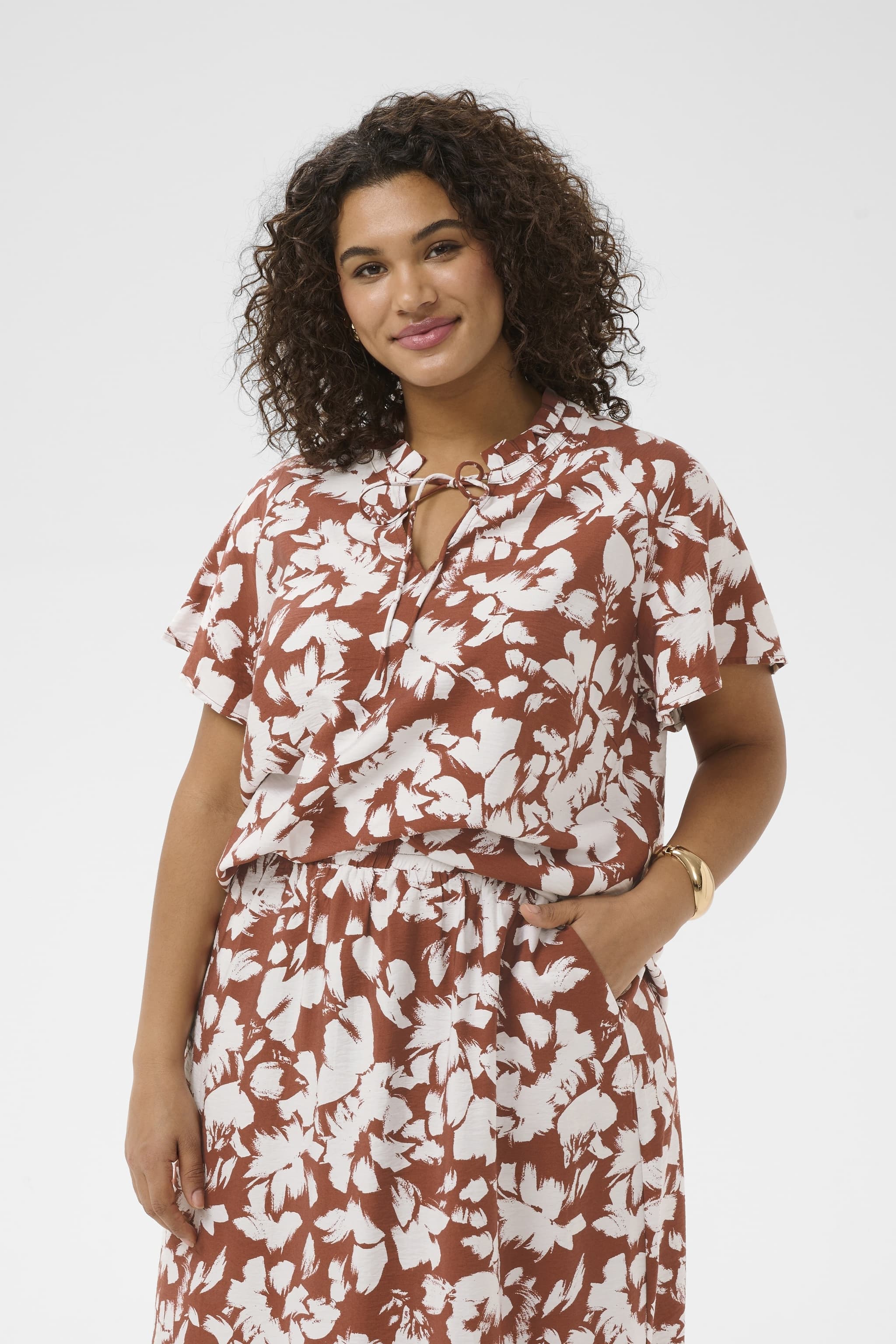 Kaffe Curve KCevia Blouse - Henna printet bluse 10584142 Henna Chalk Flower