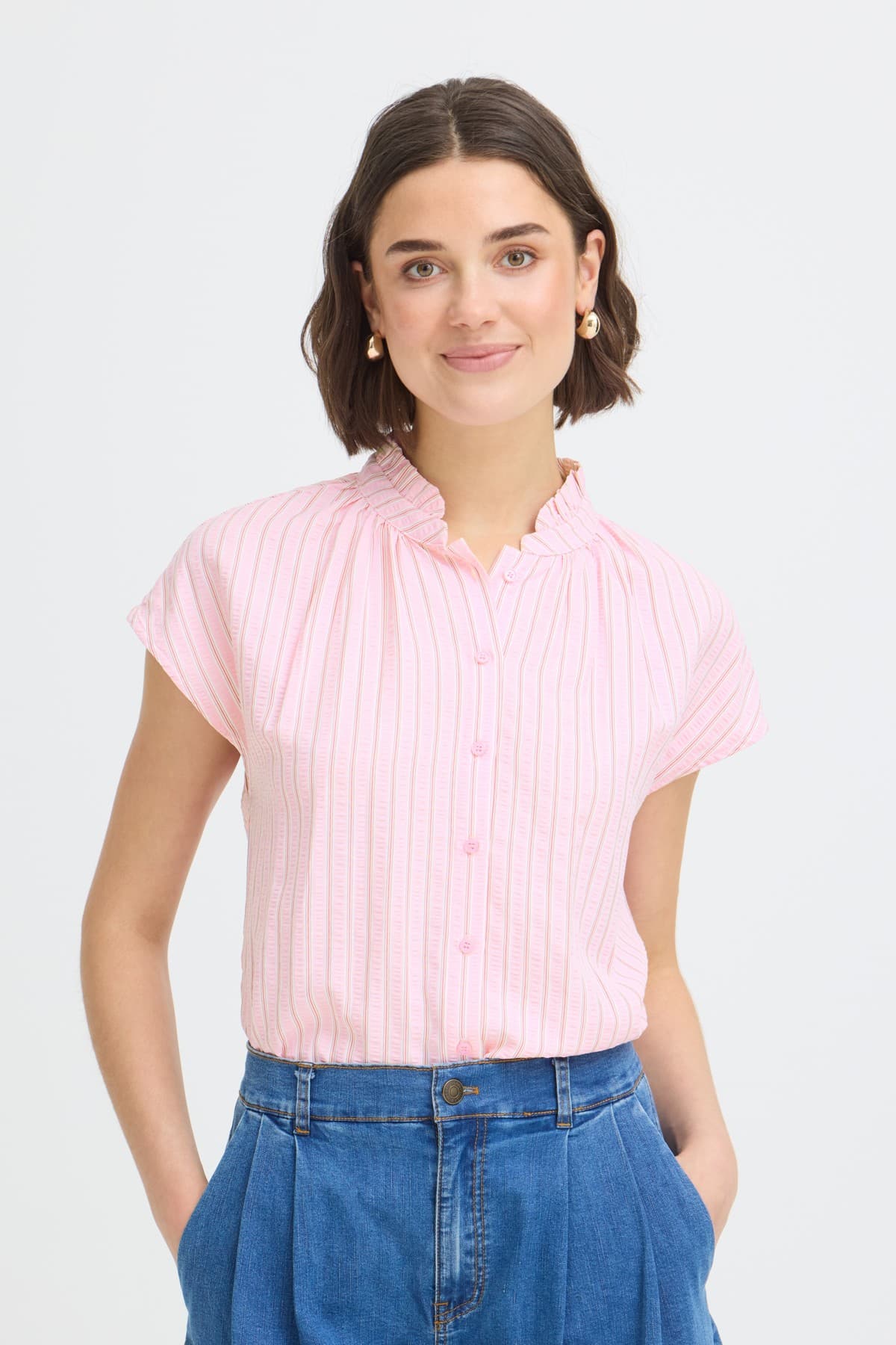 Fransa FRSTARLA SH 1 - Rosa stribet skjorte 20617804 Pink Red Stripe