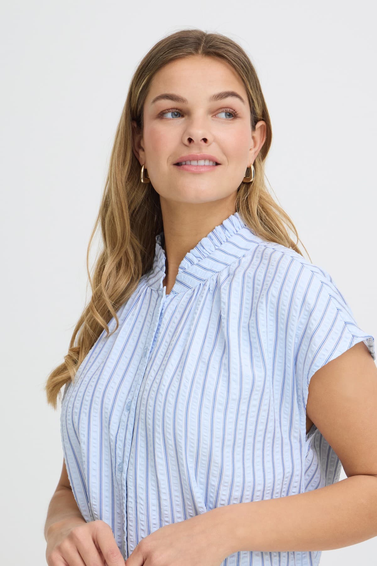 Fransa FRSTARLA SH 1 - Blå stribet skjorte 20617804 Blue White Stripe
