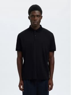 Selected strikket kortærmet polo, i sort til herre. M