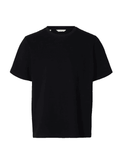 Selected t-shirt Piquetstrik med rund hals i sort til herre M