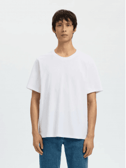 Selected t-shirt Piquetstrik med rund hals i hvid til herre M