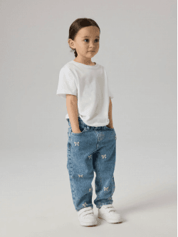 Name it MOM EMB JEANS i blå denim med sløjfer til piger 122