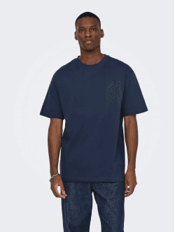 ONLY & SONS t-shirt i Blue Nights til herre | Relaxed fit S