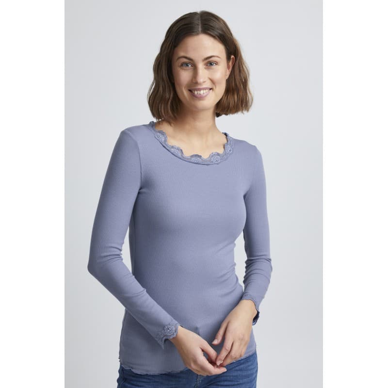 Fransa Zamond Langærmet T-shirt Med Blonde Kant - Blue Denim 2xl Blue Denim