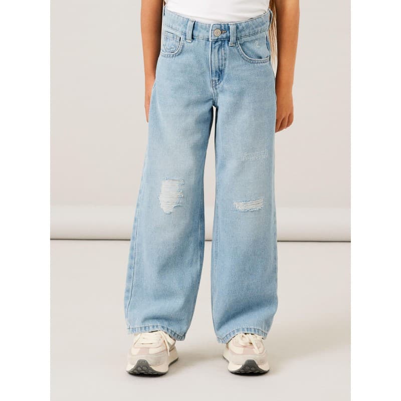 Name It Kids Rose Højtaljede Brede Jeans - Light Blue Denim 128 Light Blue Denim