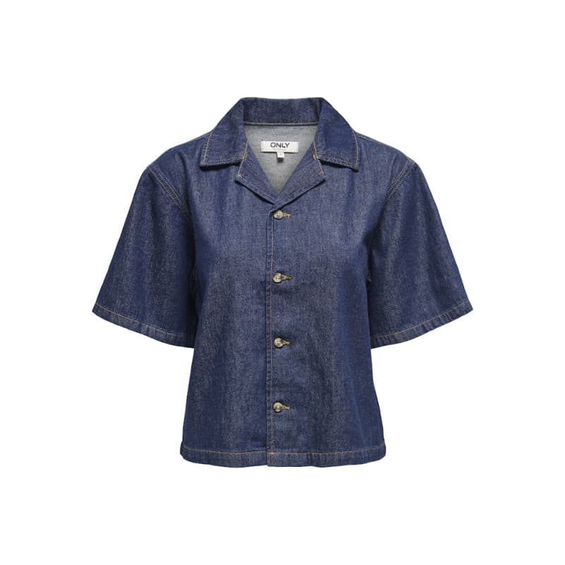 Only Ellis S/s Denim Skjorte - Dark Blue Denim Xl Dark Blue Denim