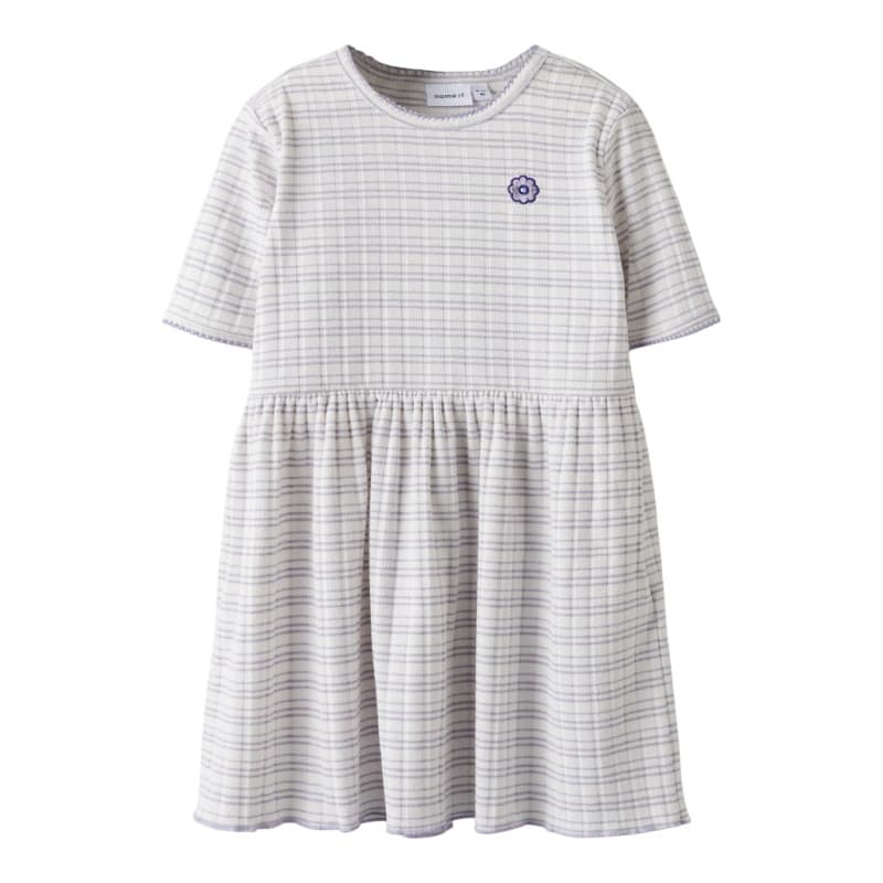 Name It Mini Fiona S/s Kjole - Bright White / Stripes 116 Bright White