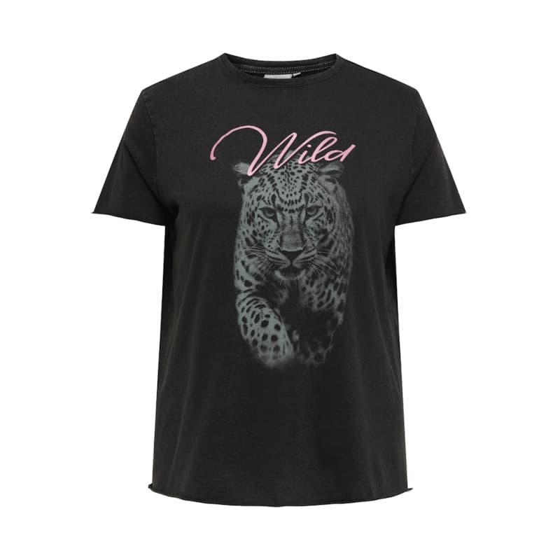Only Carmakoma Miko Washed T-shirt - Sort / Wild Leo Sort M-46/48