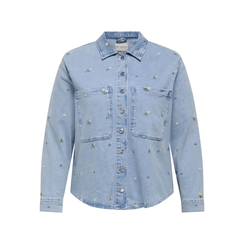 Only Carmakoma Cassie Broderet Denim Skjorte - Light Blue Denim 44 Light Blue Denim