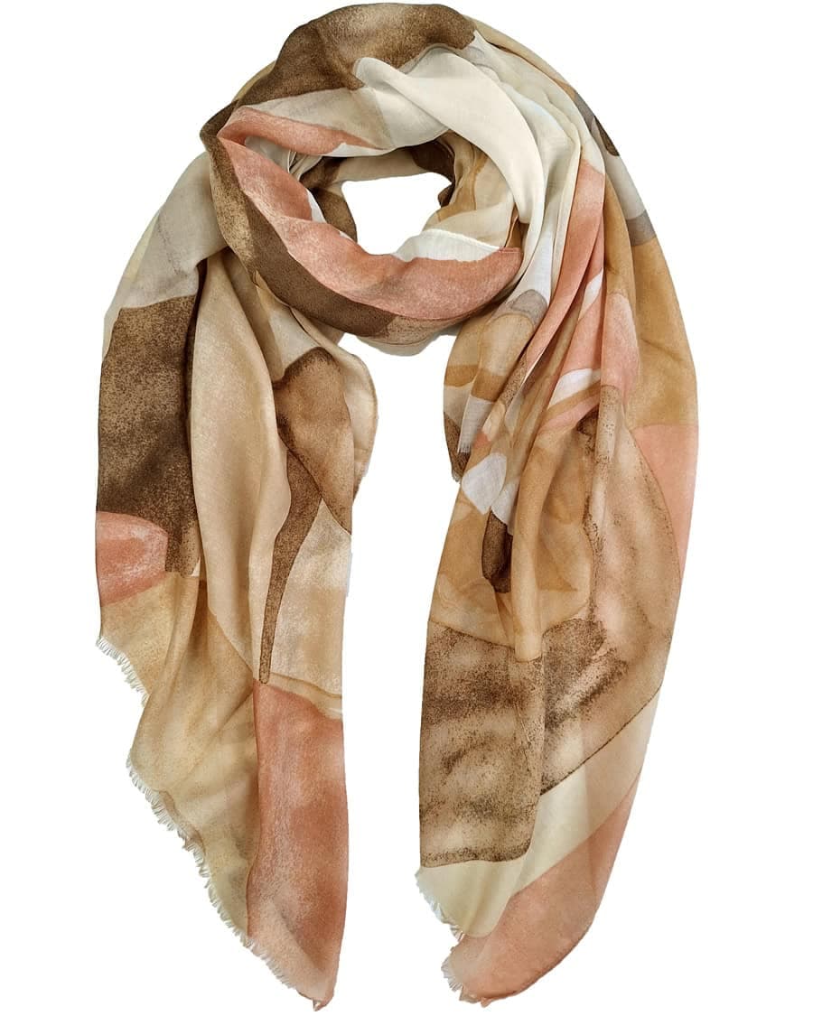 Tørklæde dame beige mønstret - Blødt bomuld/viskose tørklæde