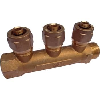 Fordelerrør 3/4' med fast muffe - 3 afgreninger 15 mm