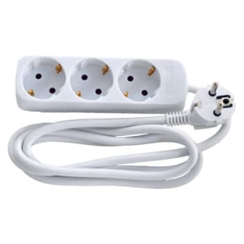3-Stikd�se Schuko uden afbryder og med 1,5M ledning, hvid