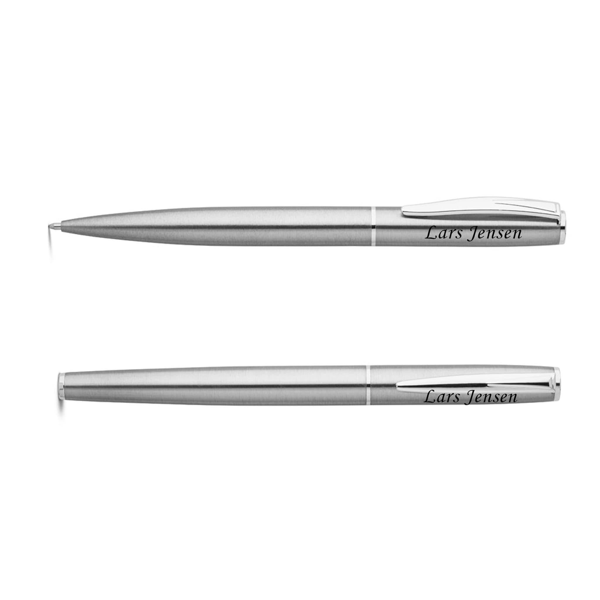 Gavesæt med kuglepen og rollerballpen - genvundet rustfrit stål. - Kuglepen med gravering