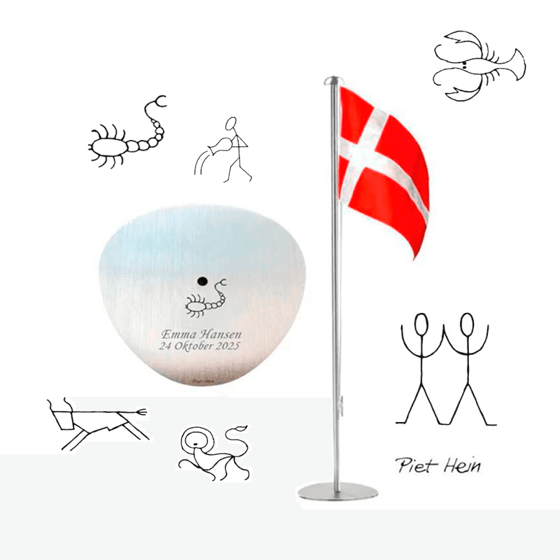 Piet Hein Bordflag 35 cm stål Stjernetegn - Bordflag med gravering
