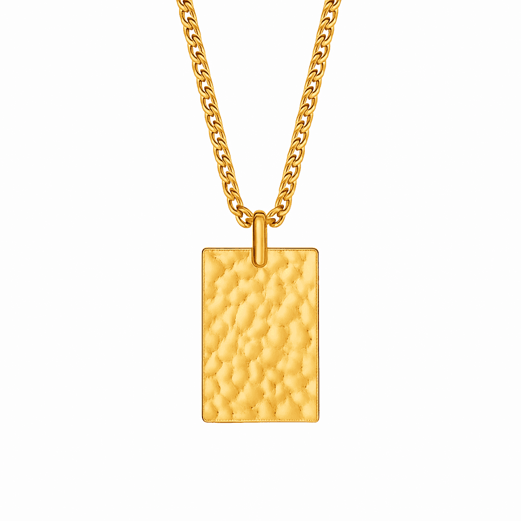 Son of Noa Dogtags med hamret overflade forgyldt stål inkl. kæde - Personlige gaver til ham med gravering