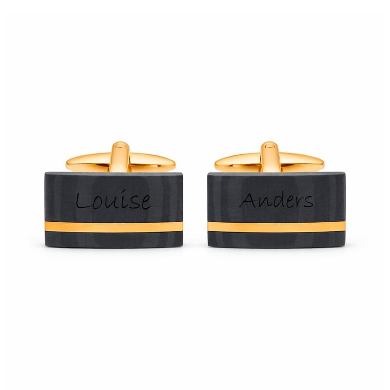 Nordahl Andersen Rustfri stål manchetknapper m. carbon IP Gold - Manchetknapper med gravering