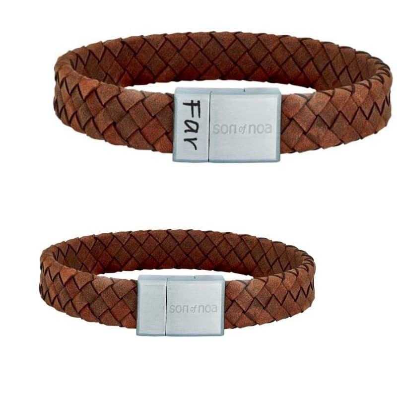 Nordahl Andersen brun flette læderarmbånd 23 cm - Læderarmbånd med gravering