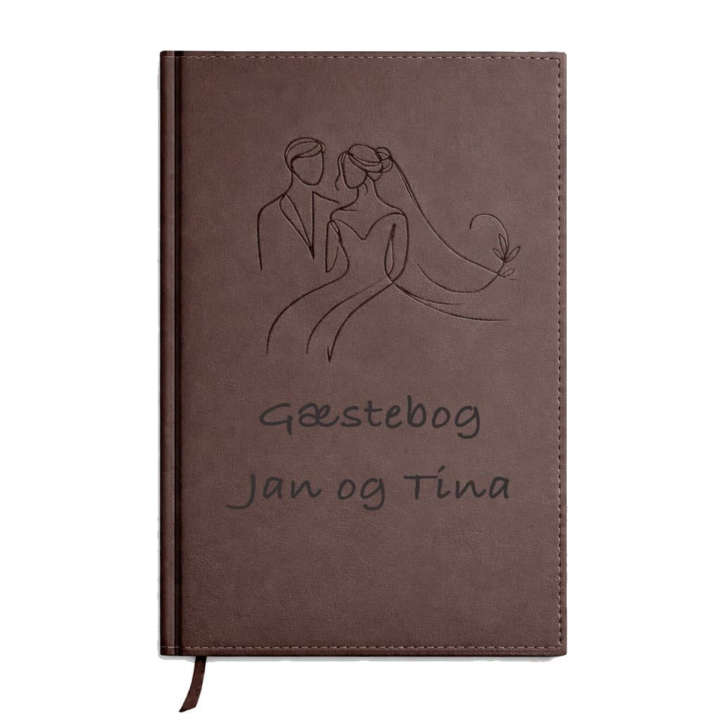 Gæstebog Brun til bryllup med linjer 20 x 27 cm - Gæstebog til bryllup med gravering