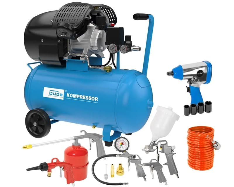 Güde Kompressor 50 liter - dobbelt cylinder - med tilbehør - Primus Danmark