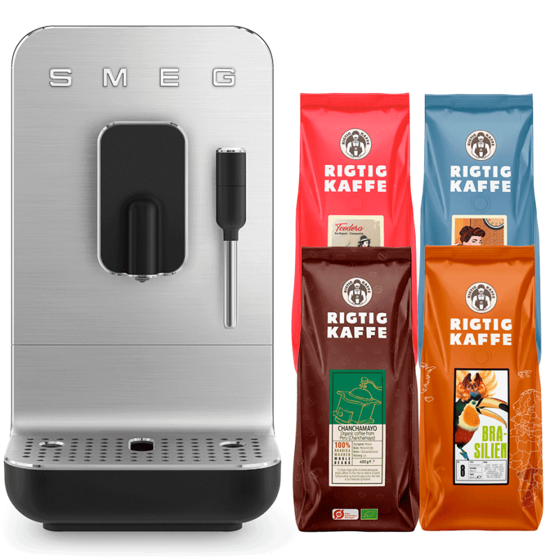 Smeg BCC12BLMEU Espressomaskine Sort Inkl. 1,8kg Rigtig Kaffe Mixpakke Hele Kaffebønner