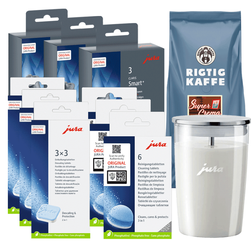 Jura Plejepakke Claris Smart+ Inkl. Mælkebeholder & 1kg Rigtig Kaffe