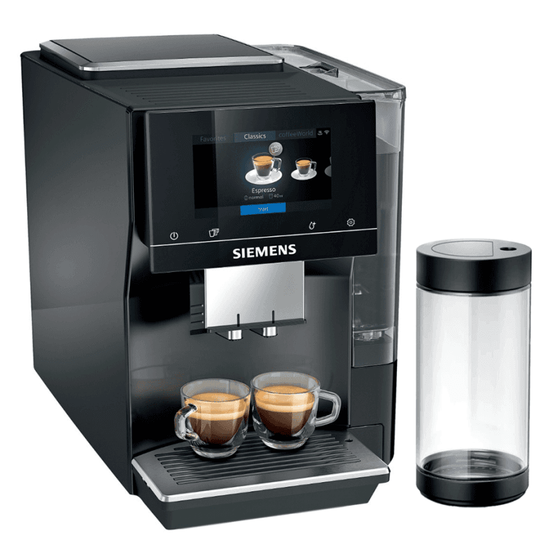Siemens TP713R19 EQ700 Classic Piano Sort Espressomaskine Inkl. Siemens Mælkebeholder Glas 0,7L