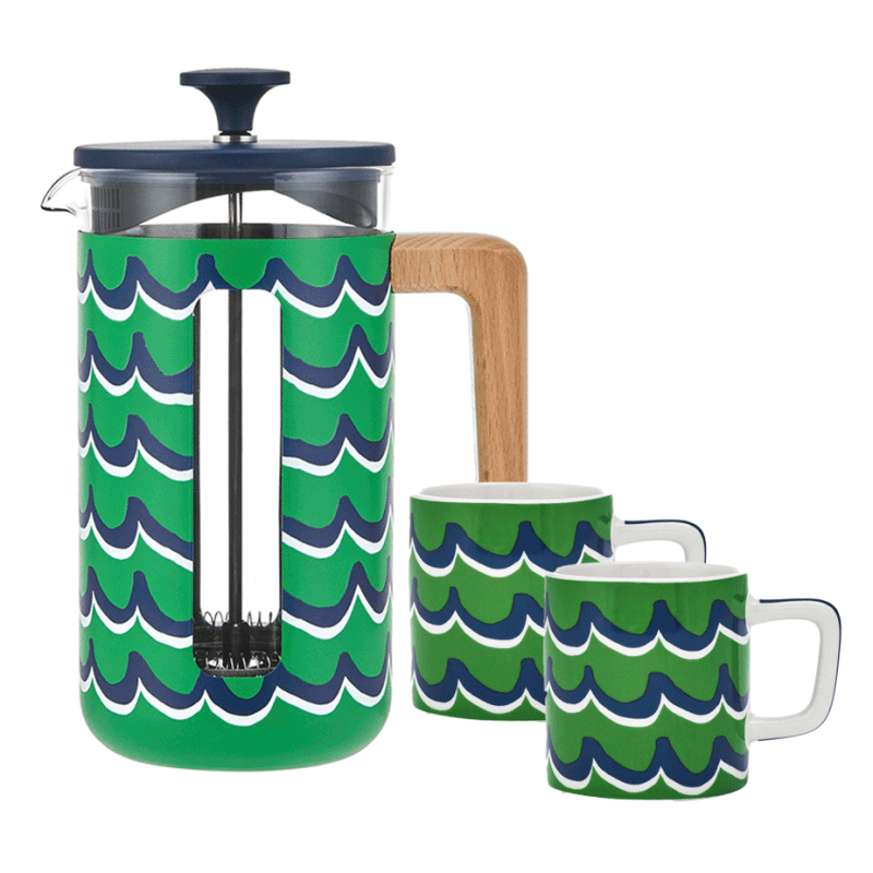 La Cafetière Pisa 8 Kop. Stempelkande Cyan Tides Inkl. Keramisk Espressokop Cyan Tides 12 cl 2 Stk