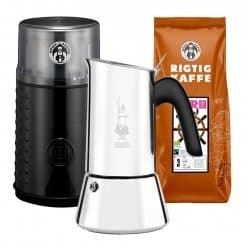 House of Barista Kaffekvarn Inkl. Bialetti Venus Elegance 6 Koppar Mokabryggare & 400g Kaffe