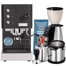 Profitec GO Matt Svart Espressomaskin Modell 2025 Inkl. Macap M2E Espressokvarn, Baristautrustning & Kaffe