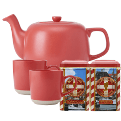La Cafetière 1,2 L Tebryggare inkl. 2 st koppar 35 cl Röd & Österländska Tehus Pyramidtéer 24 st