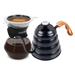 IKAPE Pour Over Kittel med Termometer 1,2 L Svart Inkl. La Cafetière Pour Over 3 Koppar