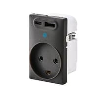 FESH SWITCH Curveline stikkontakt med jord, USB-A, USB-C, 16W/20A, 1 modul, koksgr