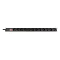 DELTACO PDU with 12x CEE 7/4 outlets, 3500W, power switch, alumini