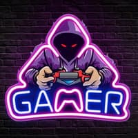 Gamer neon skilt med LED lys, stor model 39x33 cm