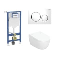 Geberit Duofix 112 cm toiletpakke inkl. Geberit AquaClean Alba douchetoilet vghngt, Geberit Sigma20 round, hvid/krom