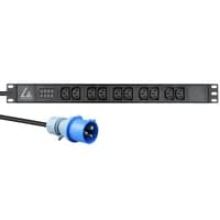 Lanview 19" 1U PDU 16A 10x C13 med amperemler 3 m kabel