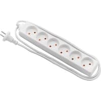 Stikdse, 6 udtag, u/jord, hvid, 1,5 meter ledning m. stikprop - vrige