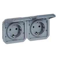 Plexo55 fortrdet dobbelt Schuko stikkontakt, 16A, 4 modul, gr